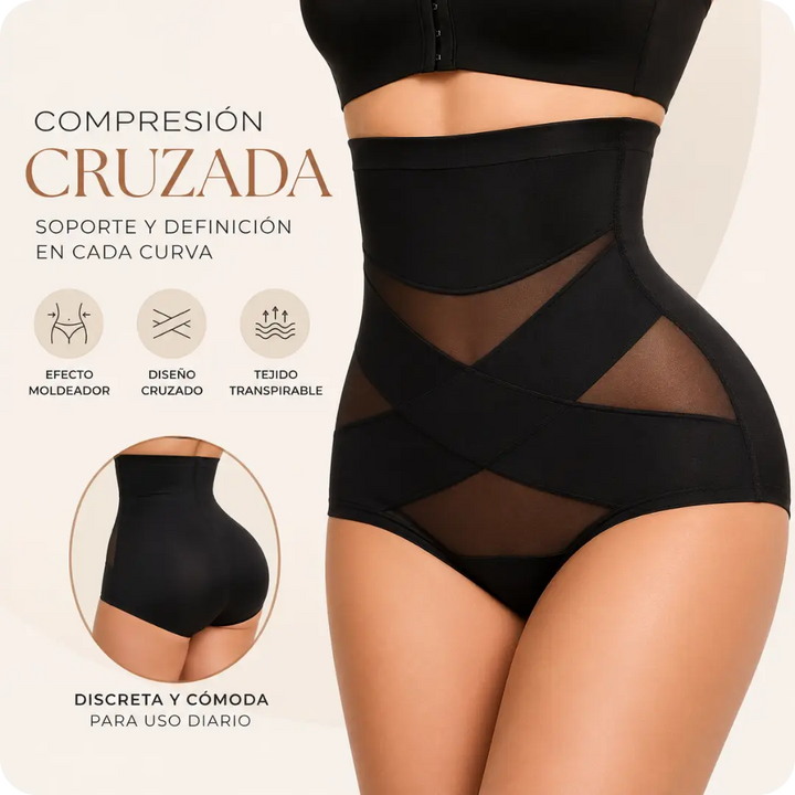 Panty faja de cintura alta, con compresión cruzada